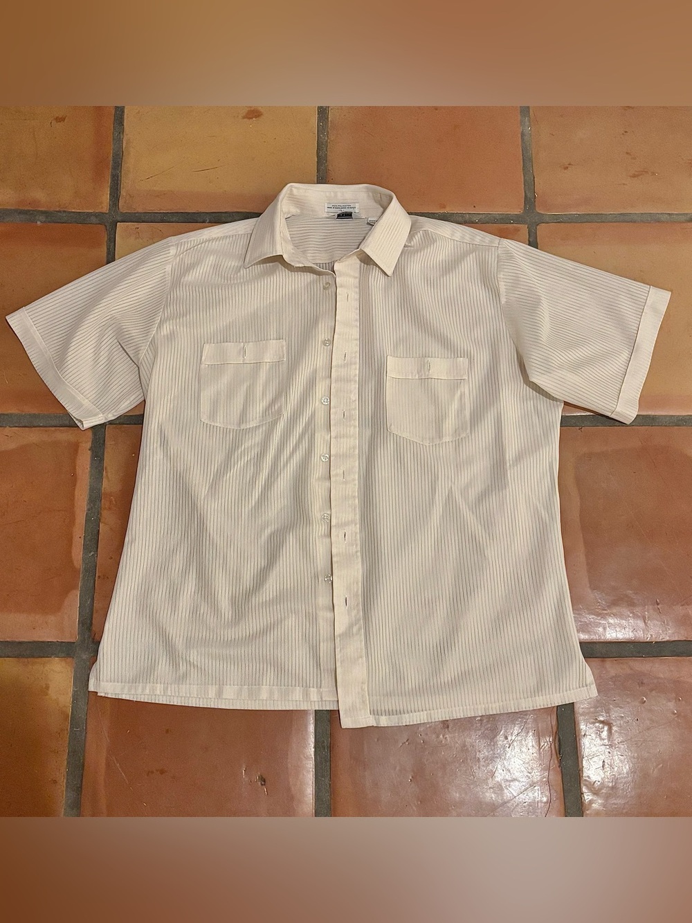 Men's Vintage Short-Sleeve Stripe Button-Up Shirt - White/Cream